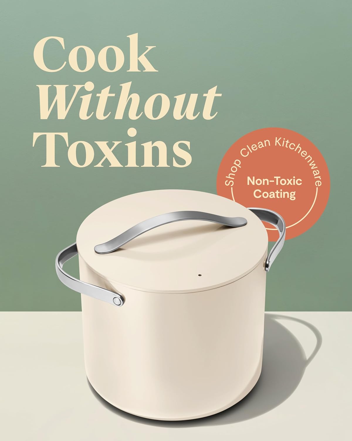 Caraway Stock Pot - 12 Qt Ceramic Coated With Lid - Free From Forever Chemicals - Large for Bigger Batches - Cream