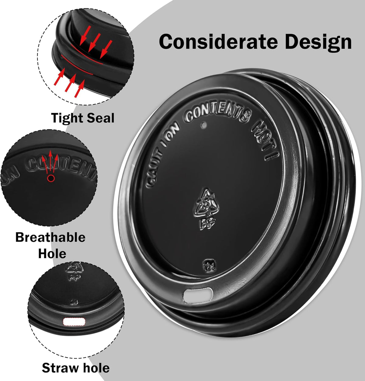 180 Pack Disposable Coffee Cup lids, 3.54'' Leak-Proof Disposable Plastic Cup Lids for 10, 12, 16, 20oz Paper Cups, Hot/Cold Drinking Cup Lids, Black