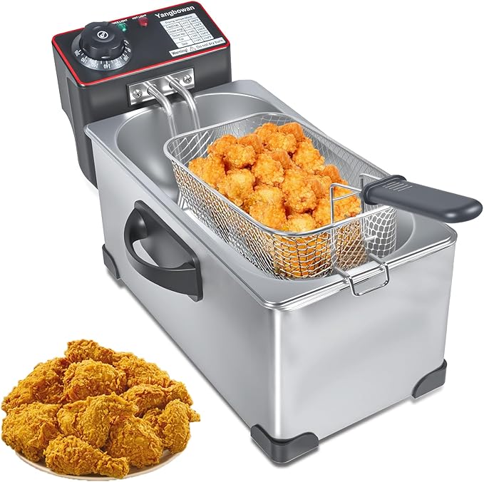 3L Deep Fryer with Basket, 1300W Small Deep Fryers for Home Use, Fryer Pot with Temperature Control, View Window Lid,Stainless Steel Body Electric Deep Fryer Pot for Restaurant