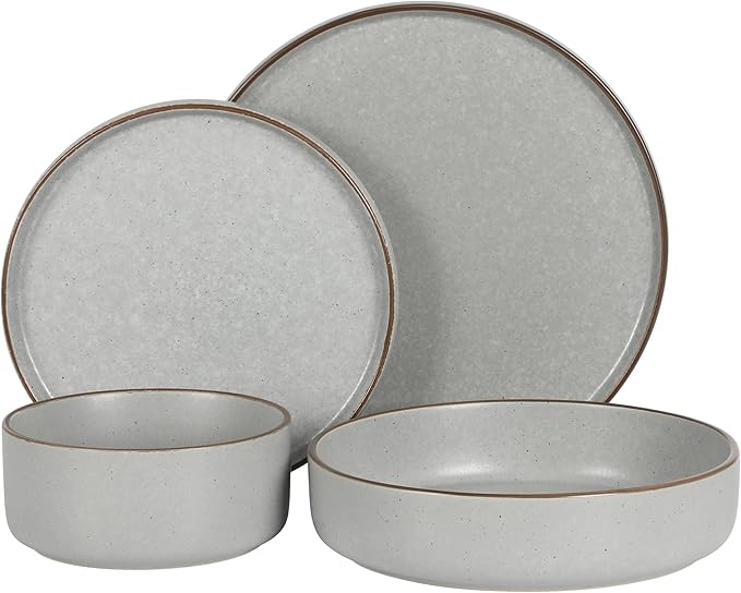 Gibson Elite Gelston Stoneware Matte Reactive Glaze 16 Piece (Service for 4) Plates and Bowl Dinnerware Set - Grey