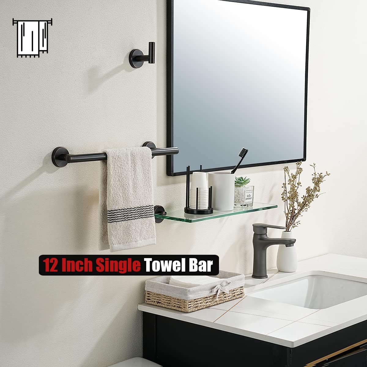 JQK Oil Rubbed Bronze Towel Bar, 15 Inch 304 Stainless Steel Thicken 0.8mm Towel Rack Bathroom, Towel Holder Wall Mount, Useable Length 12 Inch, TB110L12-ORB