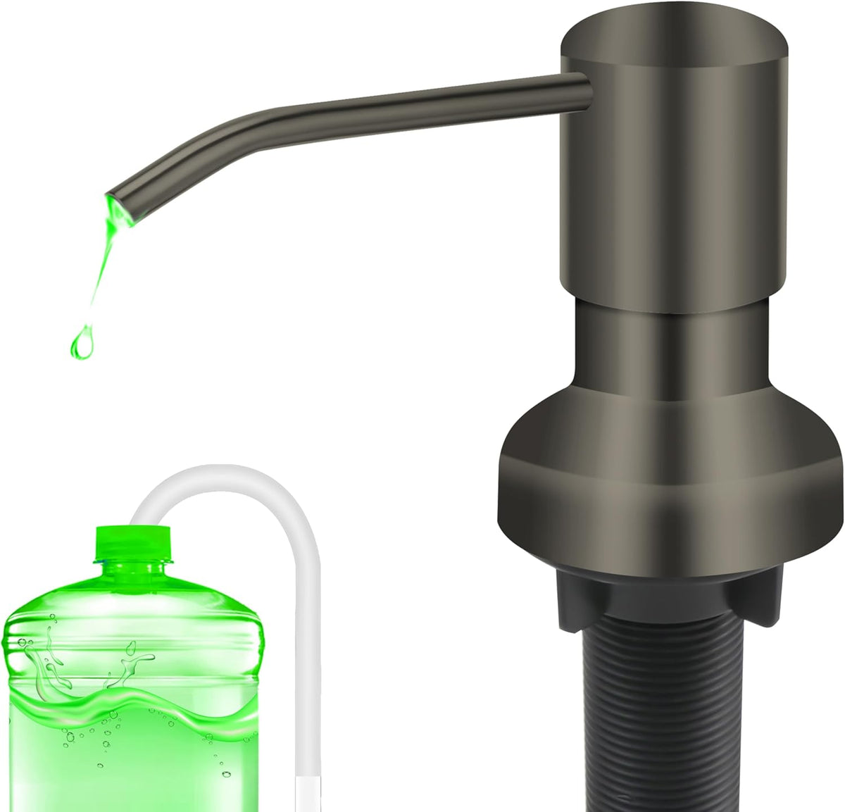 Soap Dispenser for Kitchen Sink, Sink Soap Dispenser with Longer Threaded Shaft, Stainless Steel Pump with 47" Extension Tube, Connects Directly to Dish Soap Container, Wide Pump Head Base（Gray）