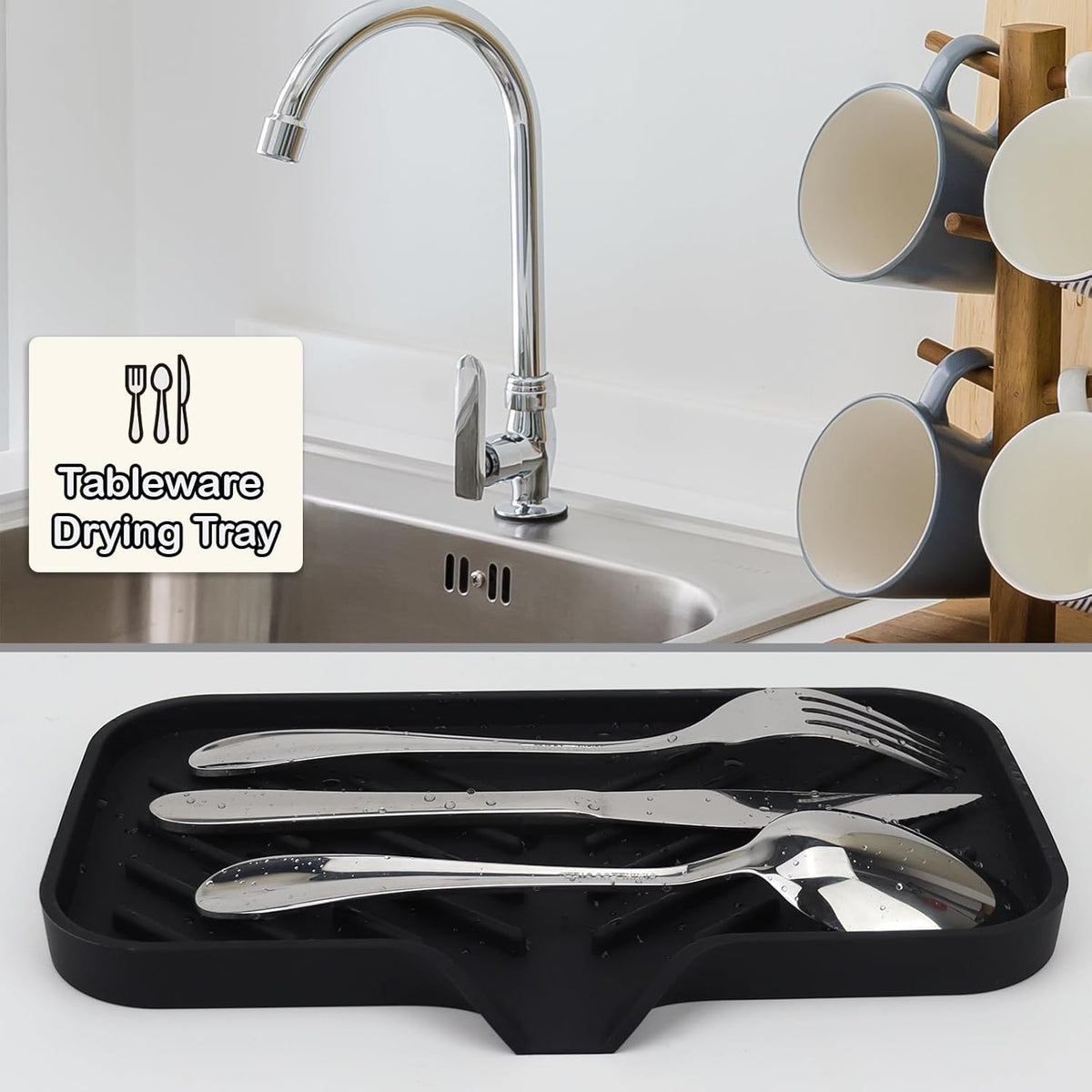 Yasmen Silicone Bathroom Soap Dishes, Sink Sponge Holder for Kitchen, Rubber Soap Dish with Drain, Shower Soap Sponge Tray, Sink or Counter Organizer, for Bar Soap, Bottle, Dish Soap Dispenser-Black