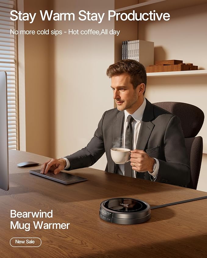 Coffee Mug Warmer for Desk, 50W Fast Heating Cup Warmer with Smart Display, 4 Temps & 12H Timer, Auto Shut Off for Tea, Milk, Hot Drinks - Classic Black