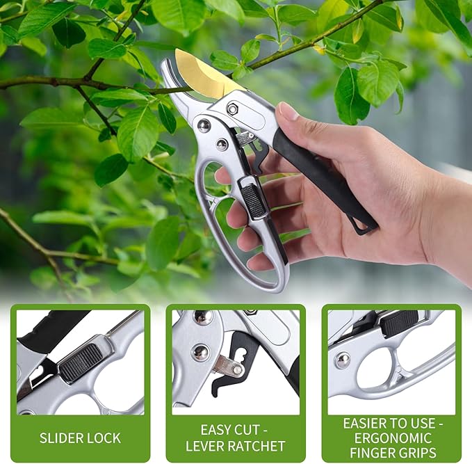 Ultra Sharp Germany Titanium Steel Pruning Shears - Cuts 3X Easier, Weak Hand Arthritis Snips, Rust-Resistant, Effortlessly 1-Inch Cut Capacity Garden Scissors, Ergonomic Handle