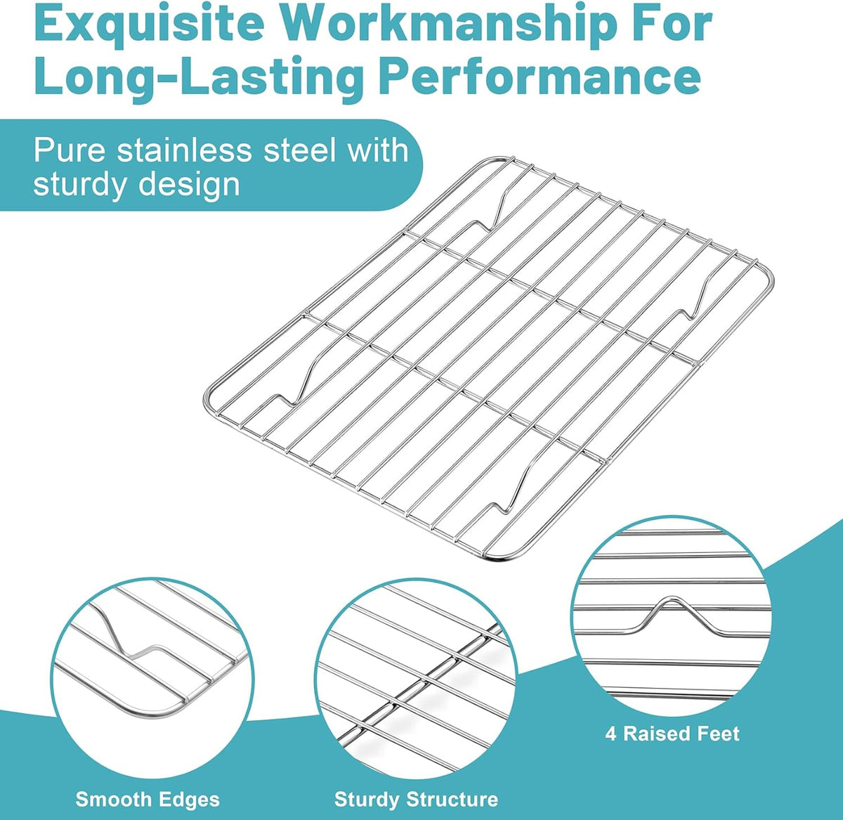TeamFar Cooling Rack, 8.75” x 6.25” Stainless Steel Wire Baking Rack for Cooking Roasting Grilling, Fit for Oven Pan, Oven & Dishwasher Safe, Non-toxic & Heavy-Duty, 2PCS