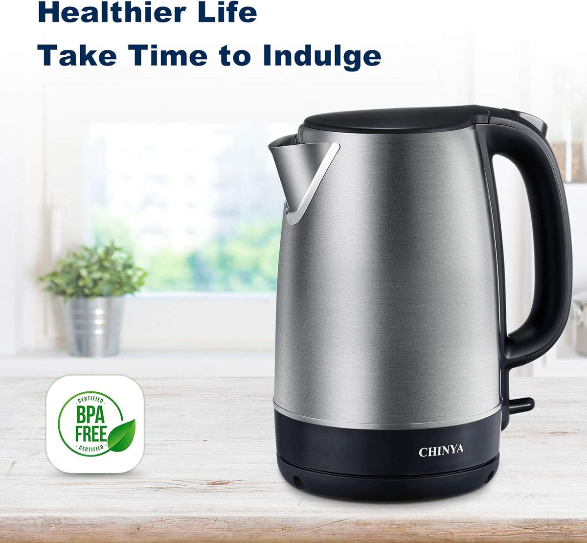 Electric Kettle, 1.7 Liter Stainless Steel Tea Kettle with Blue LED Light, Fast Heating Countertop Tea Maker Hot Water Boiler with Auto Shut-Off & Boil Dry Protection, Black