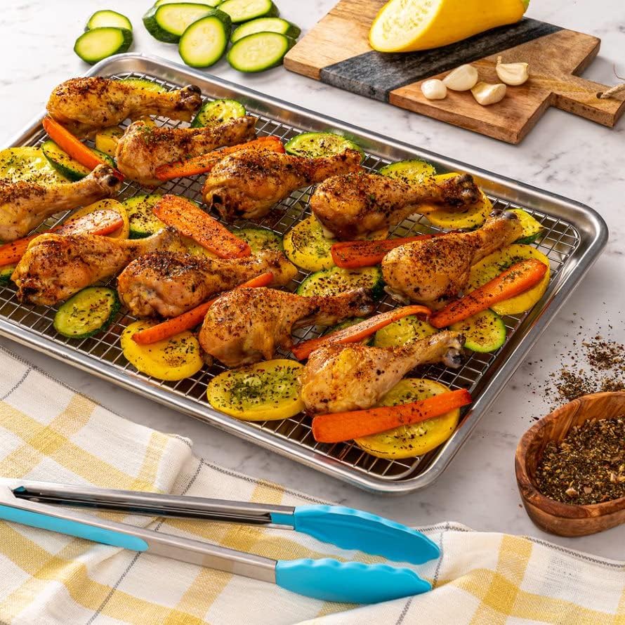 Ultra Cuisine Quarter Sheet Pan with Wire Rack Set - Includes Premium Aluminum Baking Sheet with 100% Stainless Steel Baking Rack, Dishwasher Safe Cookie Cooling Racks with 1/4 Pan Commercial Quality