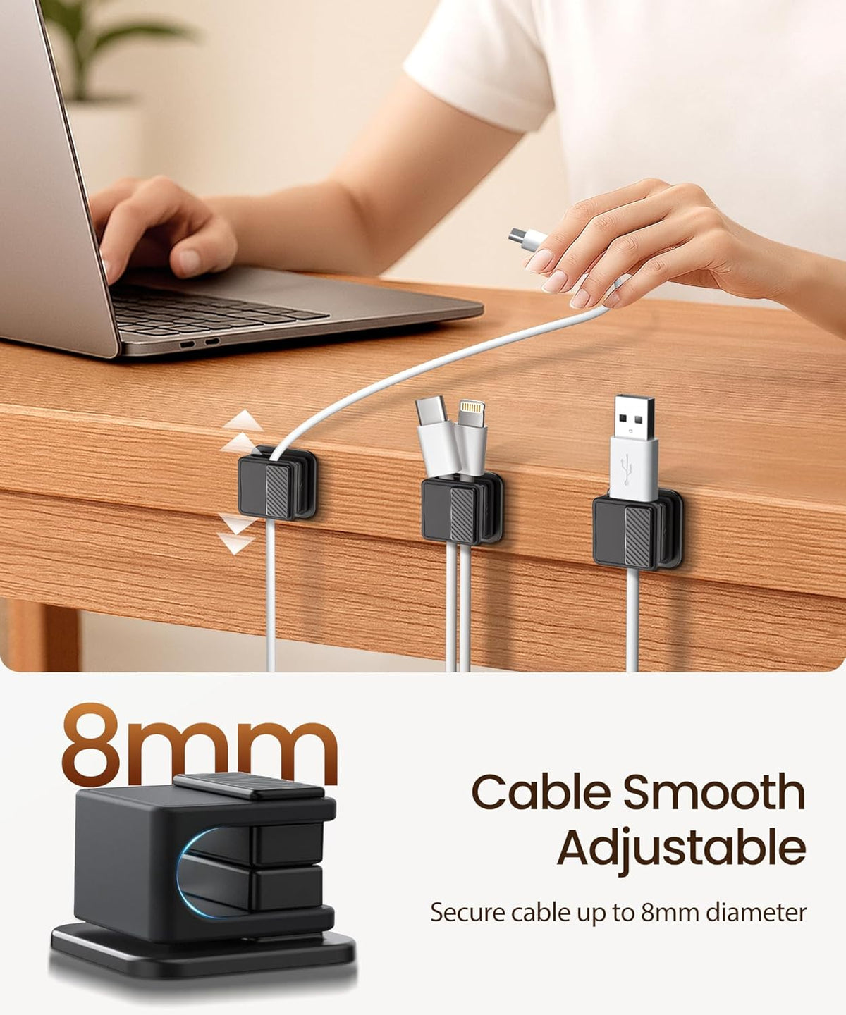 6 Pack Magnetic Cable Clips, Glow in The Dark Cable Holders, GolbinBox Cord Organizer with Shockproof Silicone, Fits up to 8mm Adhesive Cord Clips for Desk, Wall, Nightstand, Car, Home, Office, Black