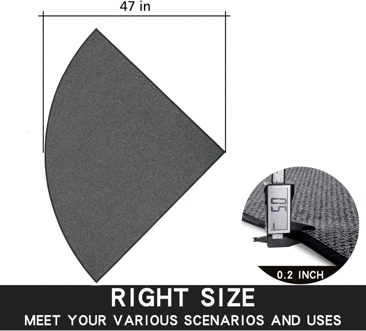Fan Shaped Kitchen Mat 1 PCS, Cushioned Non Slip Rugs for Kitchen Floor, Absorbent Runner Comfort Standing Mats Washable for Kitchen, Office, Home (Black, Radius 47")