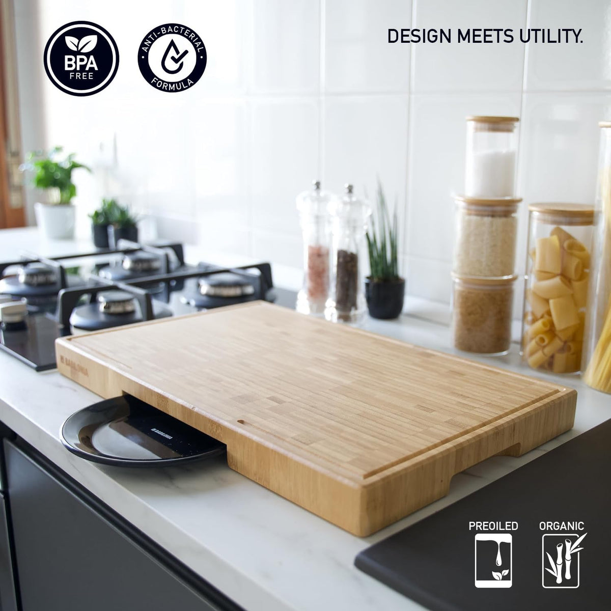 Premium Bamboo Cutting Board (ExtraThick 1.7"), Professional Chopping Butcher Block for Meat. Heavy Duty End Grain Wood, Charcuterie Boards, Kitchen Accessories