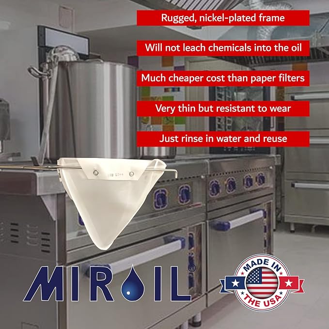Miroil CONE2B Small Fryer Filter Bag & D Size Frame, MirOil EZ Flow Filter Bag and Frame Combination Set, Ideal for use with MirOil 30L Oil Caddy, Part 02742, Durable, Easy to Clean with Hot Water