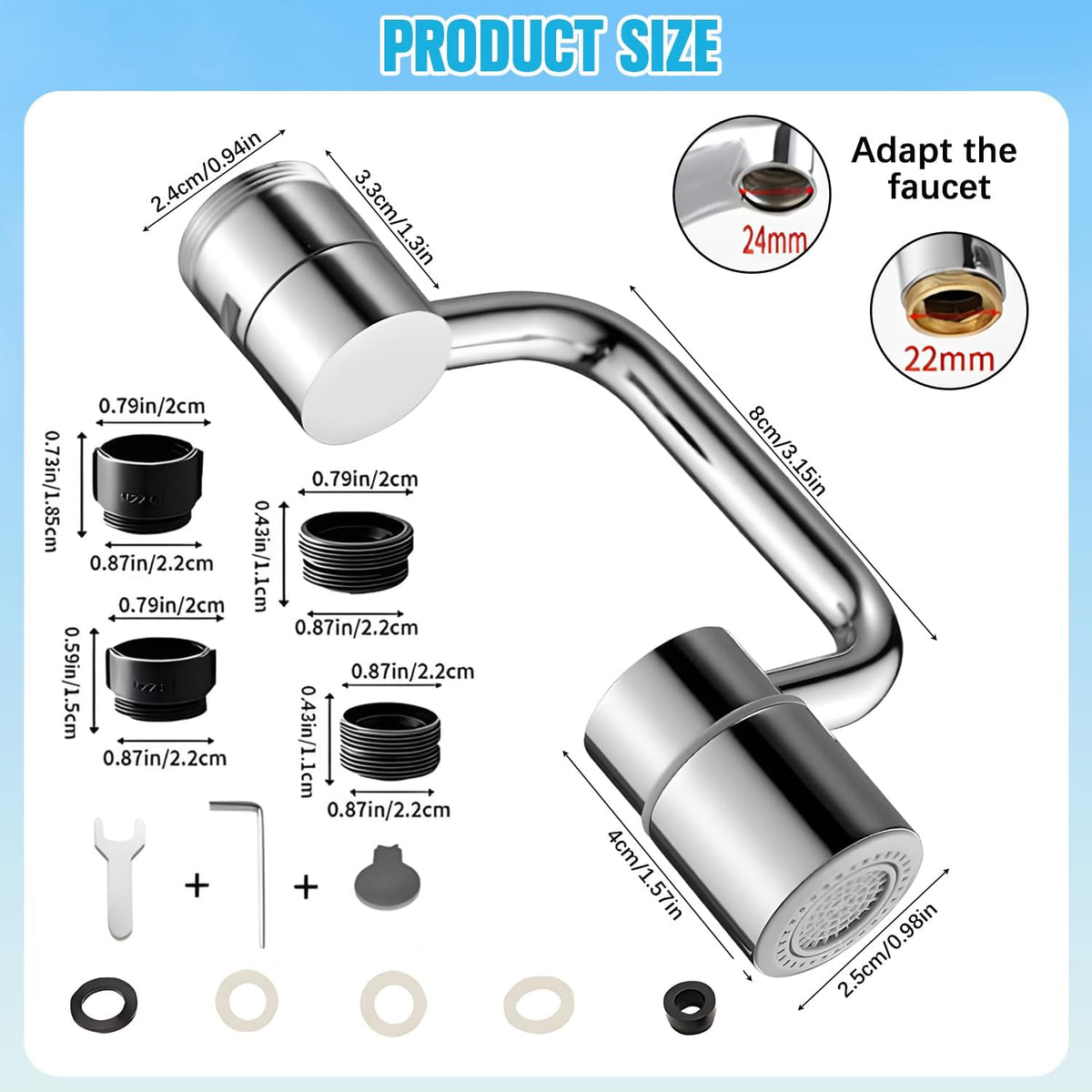 Rotatable Faucet Aerator,1080° Swivel Faucet Extender,Heavy Duty Rotating Sink Extension, Universal Swivel Multifunctional Robotic Arm,2 Spray Modes for Kitchen & Bathroom