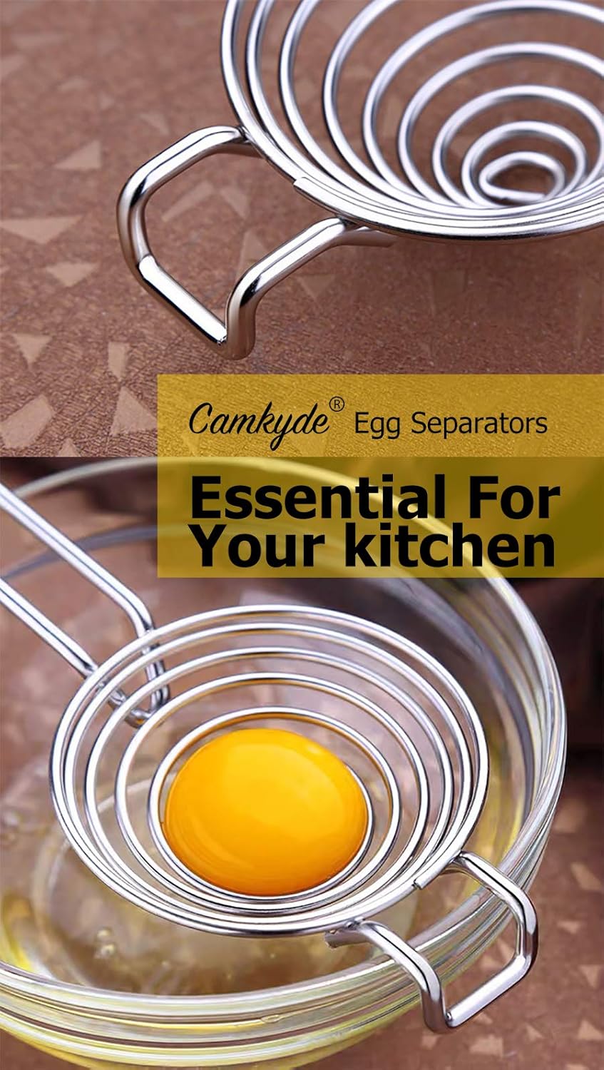 CAMKYDE Egg Separator Food Grade Stainless Steel Egg Yolk White Separation Tool, Set of 2 (Black)