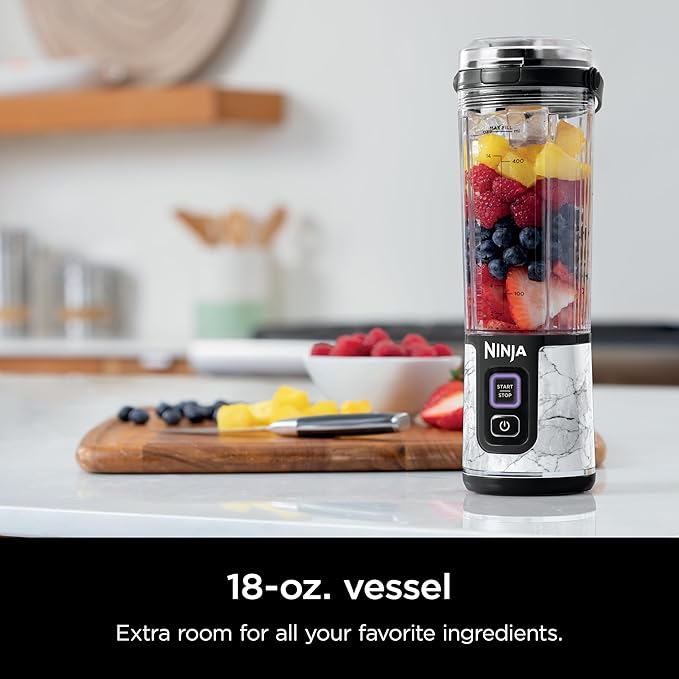 Ninja Blast Portable Blender, Cordless, 18oz. Vessel, Personal Blender for Shakes & Smoothies, BPA Free, Leakproof Lid & Sip Spout, USB-C Rechargeable, Dishwasher Safe Parts, Marble White, BC152MW