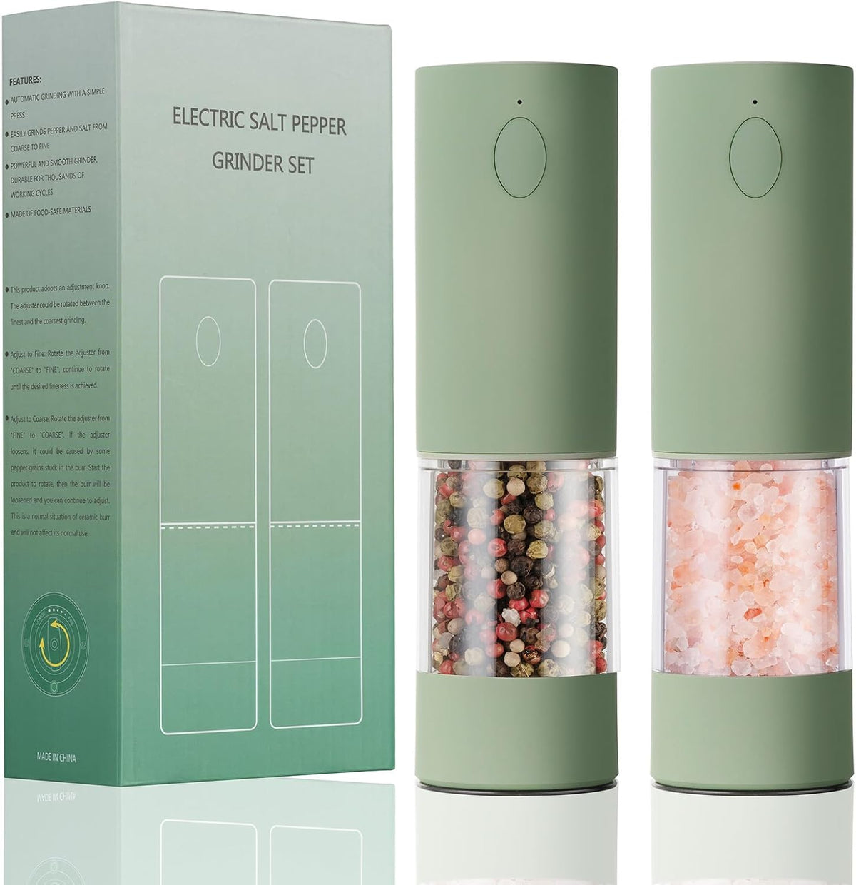 Electric Salt & Pepper Grinder Set (2 Pack) – USB Rechargeable, Adjustable Coarseness, One-Handed Operation with LED Light – Automatic Spice Mill Shaker for Kitchen, Dining, or Camping