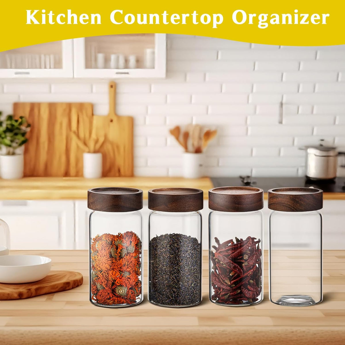Glass Coffee Jars with Top Screw Lid Round Food Storage Canister Clear Glass Jar for Pantry Sugar Tea Coffee Bean Spice Nuts Cookies Bath Salts (2×550ml(18oz))