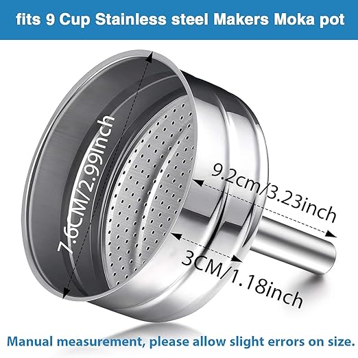 Moka Express Replacement Funnel Kit, 3 Packs Gasket Seals, 1 Stainless Steel Funnel with 1 Pack Stainless Filter (9-Cup)