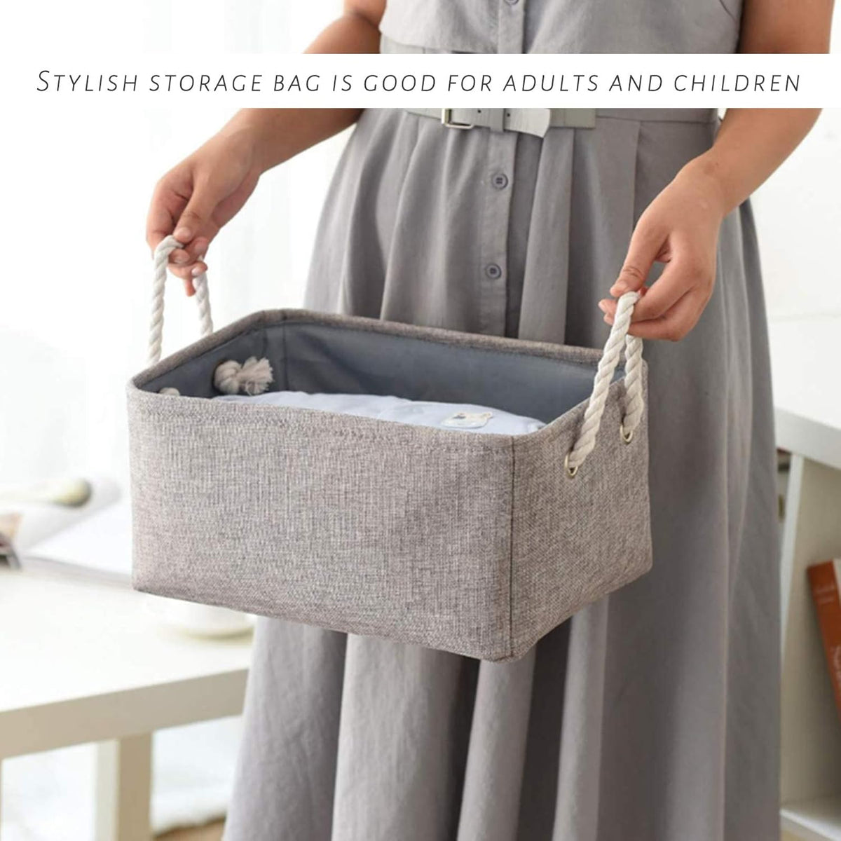 TcaFmac Storage Bins for Organization - Large 3 Pack Canvas Storage Basket for Shelves with Handles, Collapsible Baskets for Organizing for Closet Dog Laundry (Grey 16x12x8 inch)