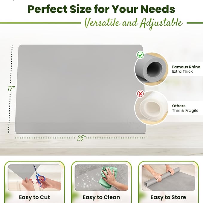 Premium Silicone Mat 25" x 17" Cooking Mat Thick Heat Resistant, Kitchen Counter Mat - Coffee Machine, Glass Top Stove Cover Countertop Protector for Air Fryer, Baking mat (Semi-Translucent)