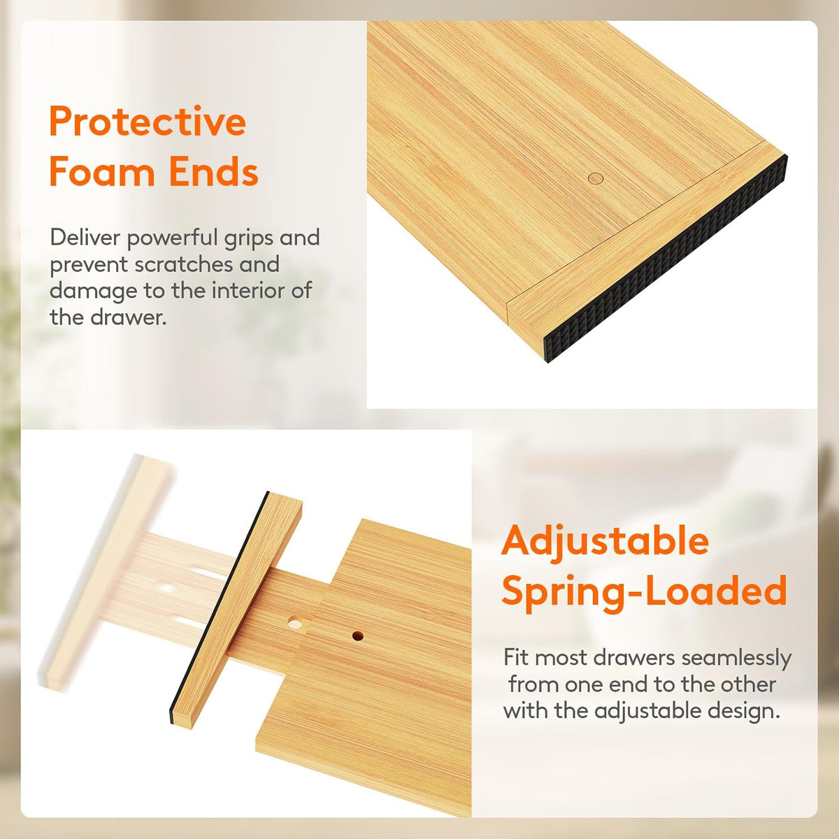 Lifewit 4 Pack 6" Deep Bamboo Drawer Dividers, 17.5-22" Expandable Drawer Organisers for Clothes, Adjustable Dresser Drawer Divider, Clothing Drawers Separators for Dresser, Bedroom, Bathroom, Office