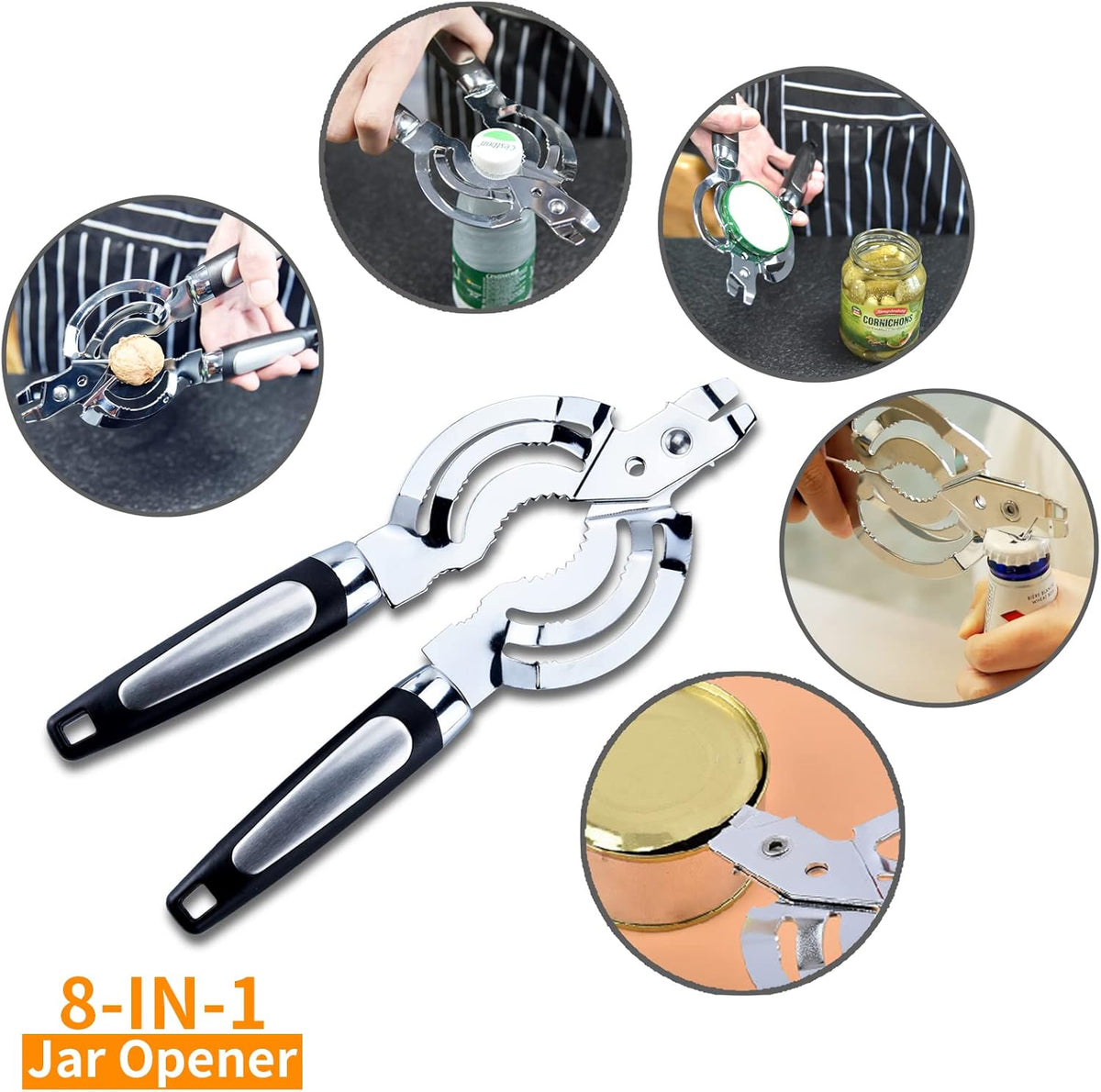 Jar Opener, Multi Jar Opener for Weak Hands, Stainless Steel Jar Lid Opener, Beer Bottle Opener for Arthritic Hands, Seniors with Arthritis