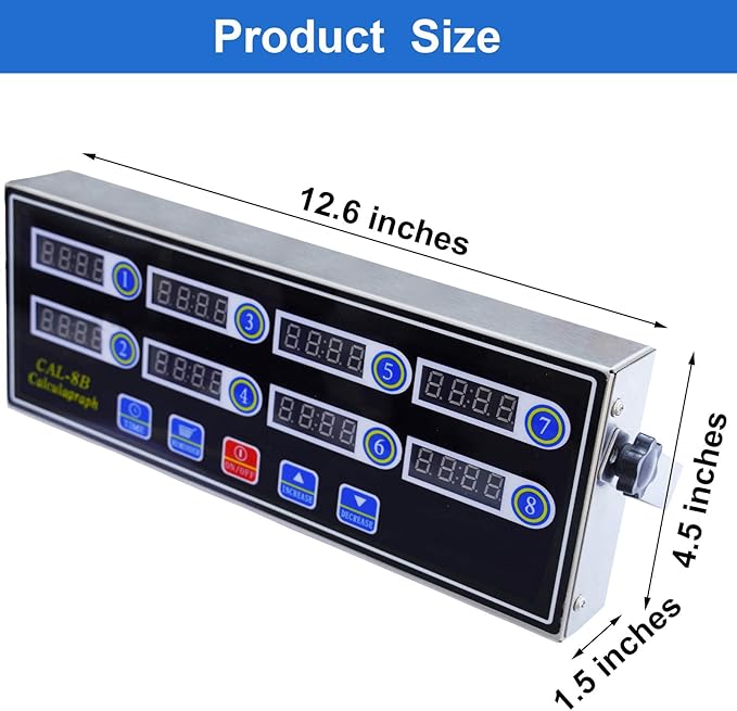 Commercial 8 Channels Digital Kitchen Timer, Stainless Steel Calculagraph Timer with Loud Alarm for Restaurant, Clock Reminder on Multiple Events