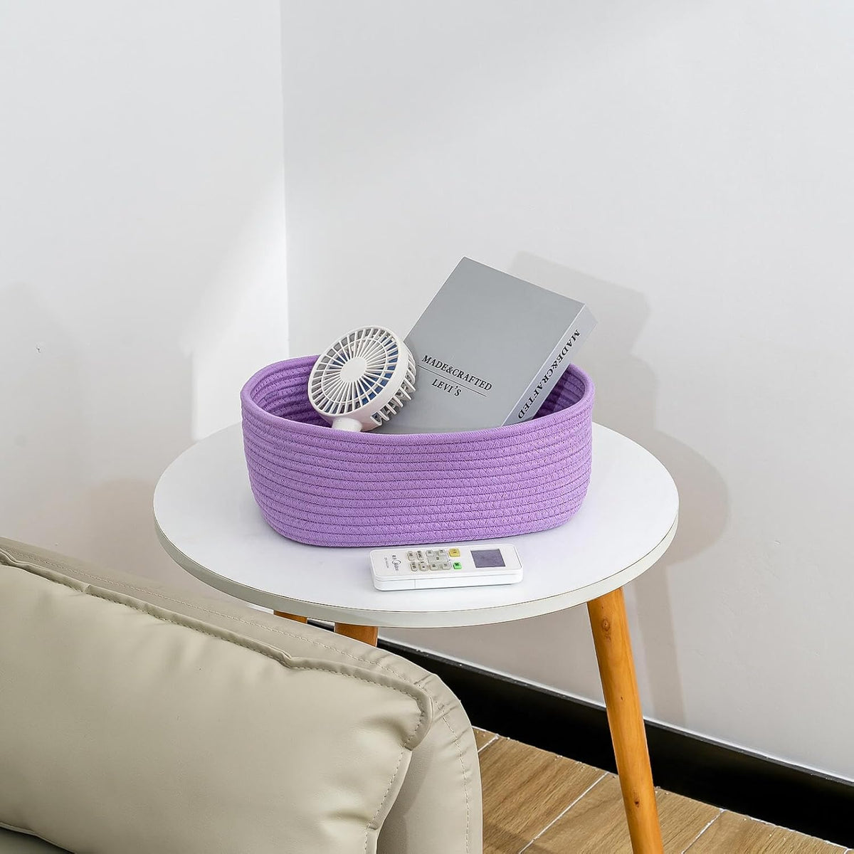 CubesLand Small Storage Baskets for Shelves, Closet Organization Storage Bins Empty Gift Basket 3 Packs Baby Nursery Woven Baskets for Organizing, Rectangular Clothes Closet Shelves Baskets Purple