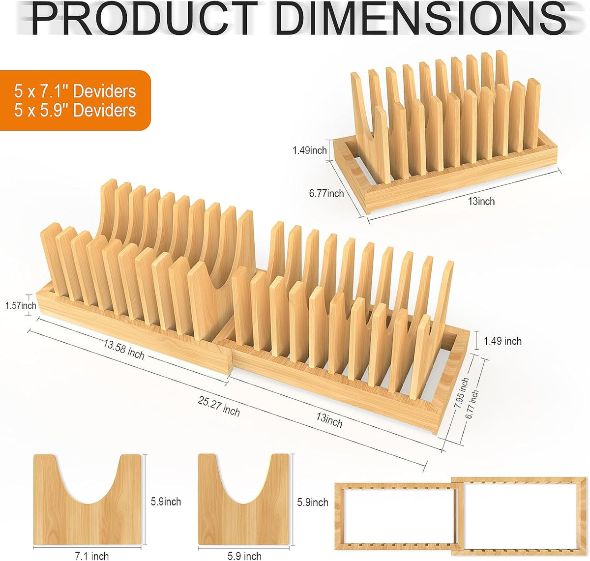 Bamboo Expandable Pot and Pan Organizer Under Cabinet,2-in-1 Kitchen Cabinet Organizer with Adjustable 10 Dividers, Non-Slip Base for Pot Lids Holder, Cutting Board Organizers for Kitchen Storage