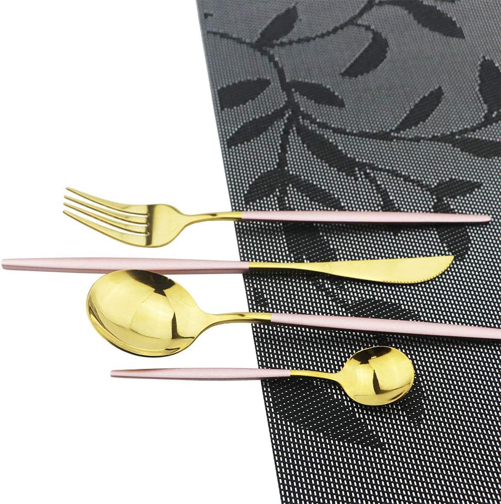 Pink Gold Silverware Set, JASHII 20-Piece Stainless Steel Satin Finish Flatware Set, Kitchen Utensil Set, Mirror Polished Tableware Cutlery Set for Home and Restaurant, Dishwasher Safe