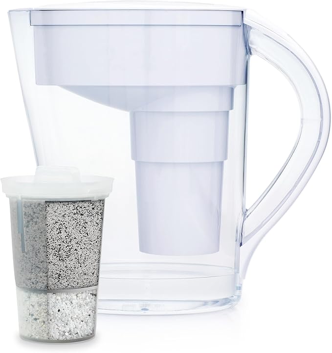 Santevia MINA Alkaline Water Filter Pitcher | 9-Cup at Water Filter System That Adds Minerals and Makes Alkaline Water | Fluoride, Chlorine and Lead Water Filter | American Filtration Media