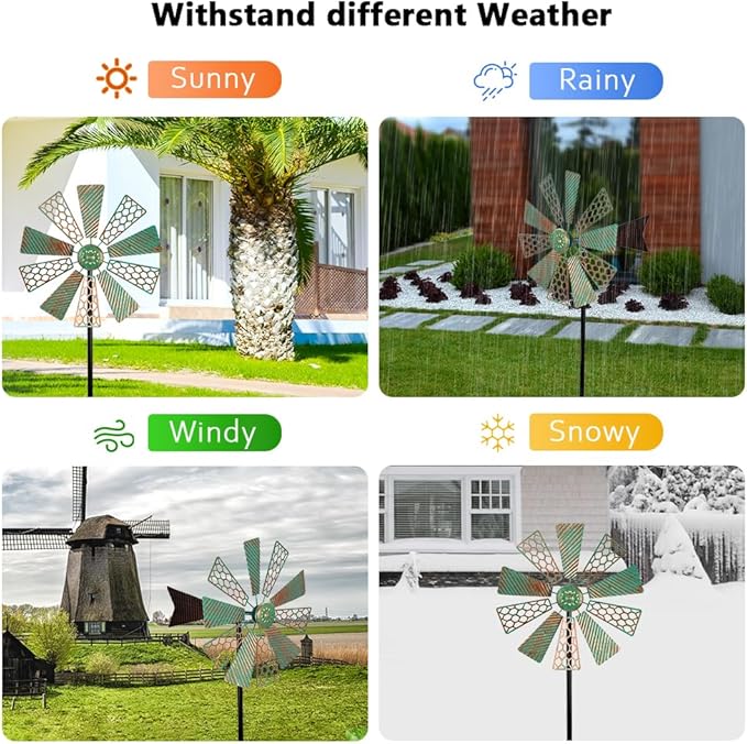 Viveta Wind Spinners Outdoor,13”Kinetic Wind Spinner Metal Vintage Windmill for Outdoor Garden Patio Yard Decor,Green