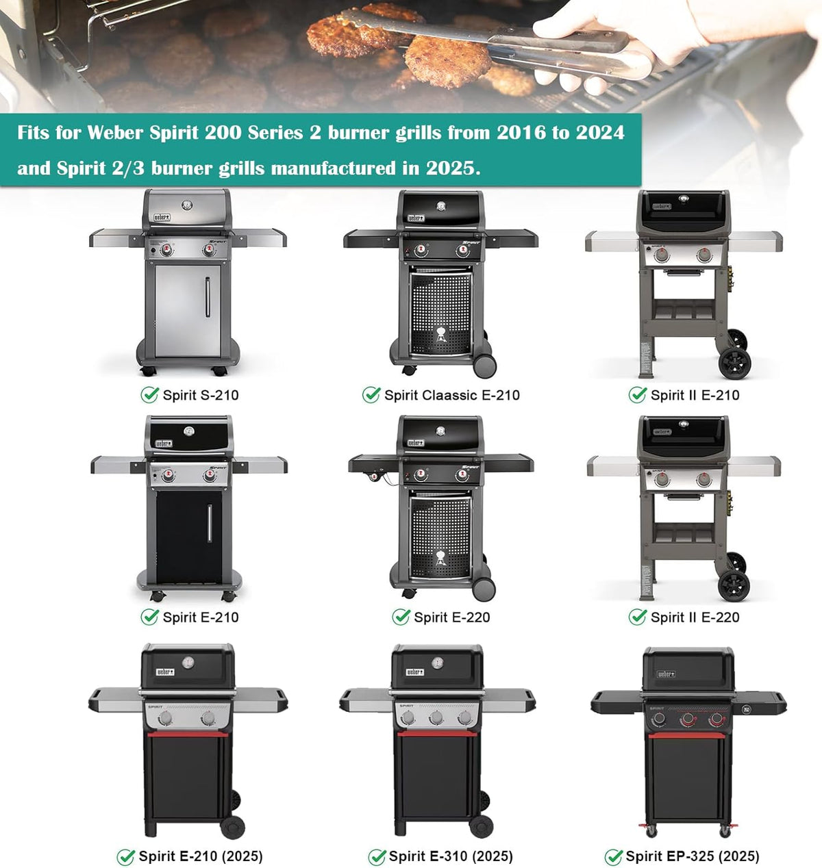 Full-Size Griddle Inserts for Weber Spirit 200 Series, Flat Top Grill Griddle for Weber GS4 Spirit I & II E-210 E-220 S-210 S-220 Gas Grill, Rectangular Griddle Replace for 7637 Grate