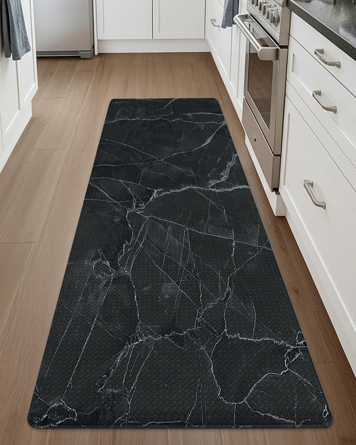 DEXI Kitchen Floor Mats Cushioned Anti Fatigue, 23x59 Large Wide Standing Comfort Runner Rug Waterproof, Marble Memory Foam Padded for Front Sink Laundry, Black