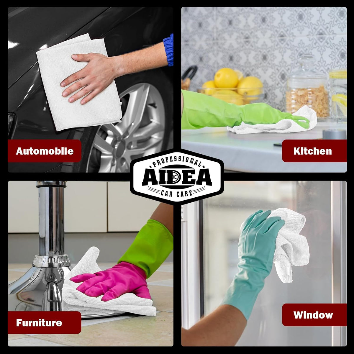 AIDEA Microfiber Cleaning Cloth White 10PK, Microfiber Towels for Cars, Premium Car Cloths, Dusting Cloth Lint Free Cleaning Rags for SUVs, House, Kitchen, Window, Workshops,12×12"