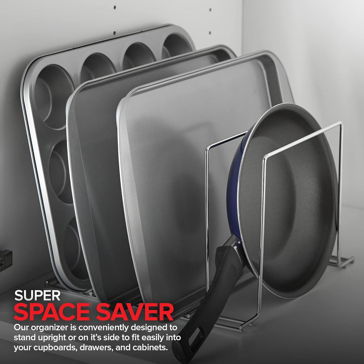 Stock Your Home Chrome (2 Pack) Steel Baking Pan Organizer Rack for Cabinet or Counter, Holder for Kitchen Cutting Boards, Pot Lids, or Cookie Sheets - Rust Proof Wire, Drying Storage