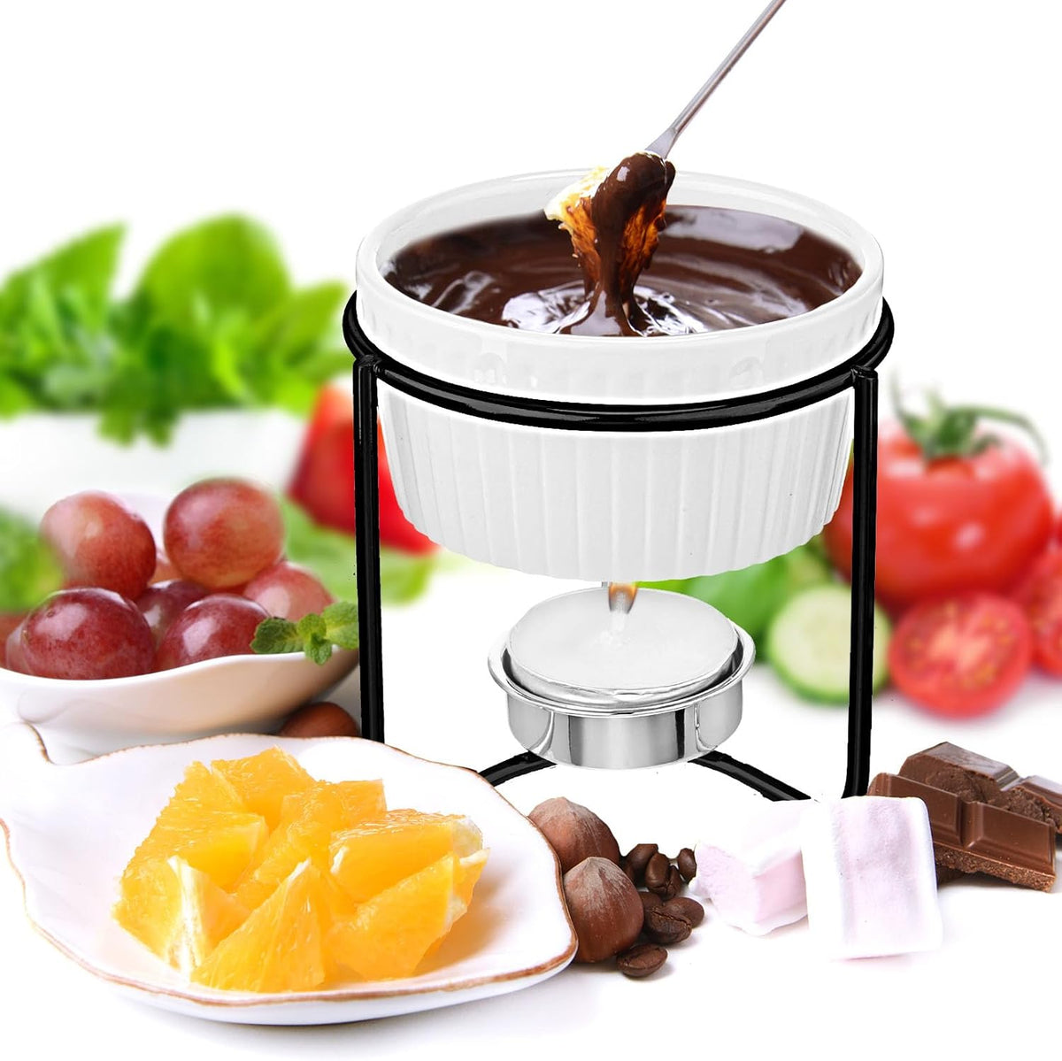 Treela 40 Pieces Ceramic Butter Warmers Set Included Butter Warmers Melter 32 Tealight Candles for Chocolate Cheese Fondue Crab Lobster Microwave Oven(White and Black)