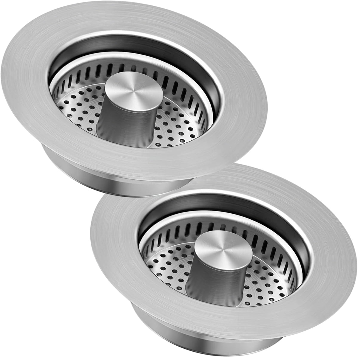 3-in-1 Kitchen Sink Drain Strainer & Stopper, Stainless Steel Food Catcher Plug with Filter Basket, Fits 3-1/2 Inch Drain Hole, Universal Sink Protector Cover, Anti-Clogging, Silver