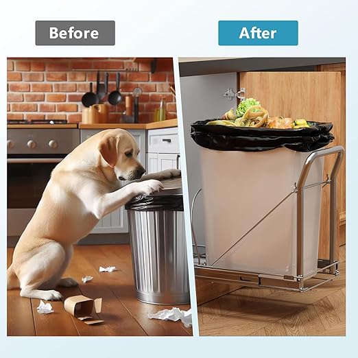 Pull Out Trash Can Under Cabinet with Soft-Close Slides，Heavy Duty Slide Out Under Sink Garbage Can for Kitchen，Adjustable Tail Groove for Can，Requires 13" W X 18" D Cabinets,(Not Included Trash Can)
