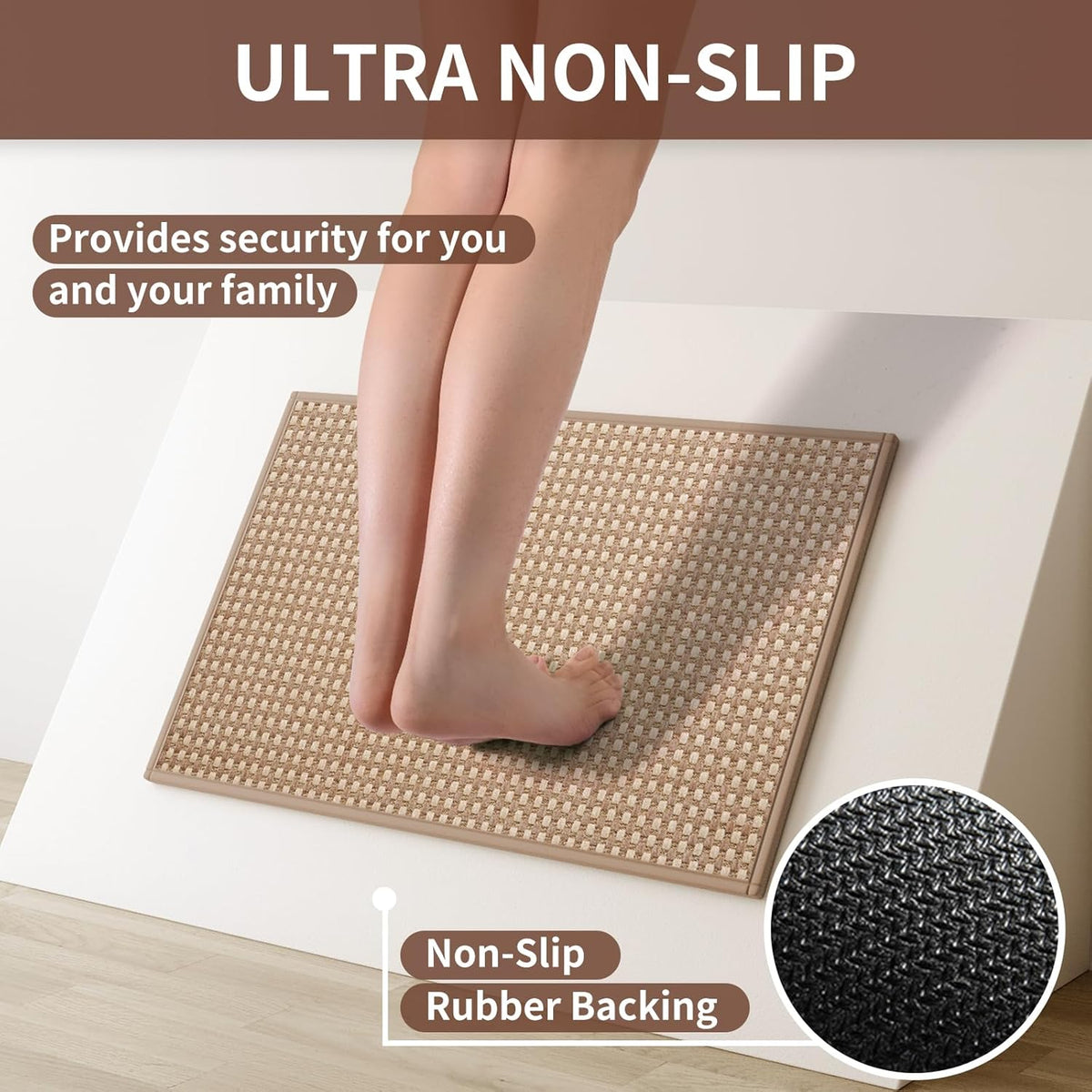 Large Kitchen Runner Rugs Long Kitchen Mat Non Slip Washable, Super Absorbent Soft Chenille Braided Kitchen Mats for Floor, Rubber Backing Kitchen Sink Standing Mat, Easy Clean, Brown 36"x71"
