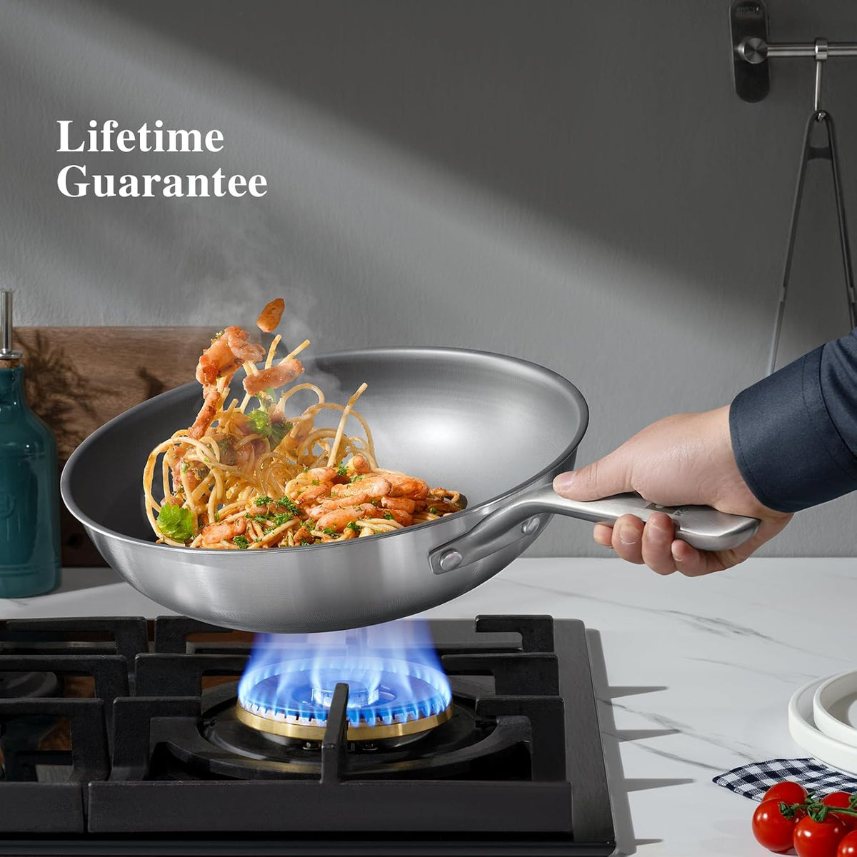 13 in Titanium Wok with Lid – Nonstick Wok & Stir-Fry Pan, All Stovetops & Induction Safe, Oven & Dishwasher Safe, Non-Toxic, No Coating – Durable Titanium Cookware, Frying Pan & Pot