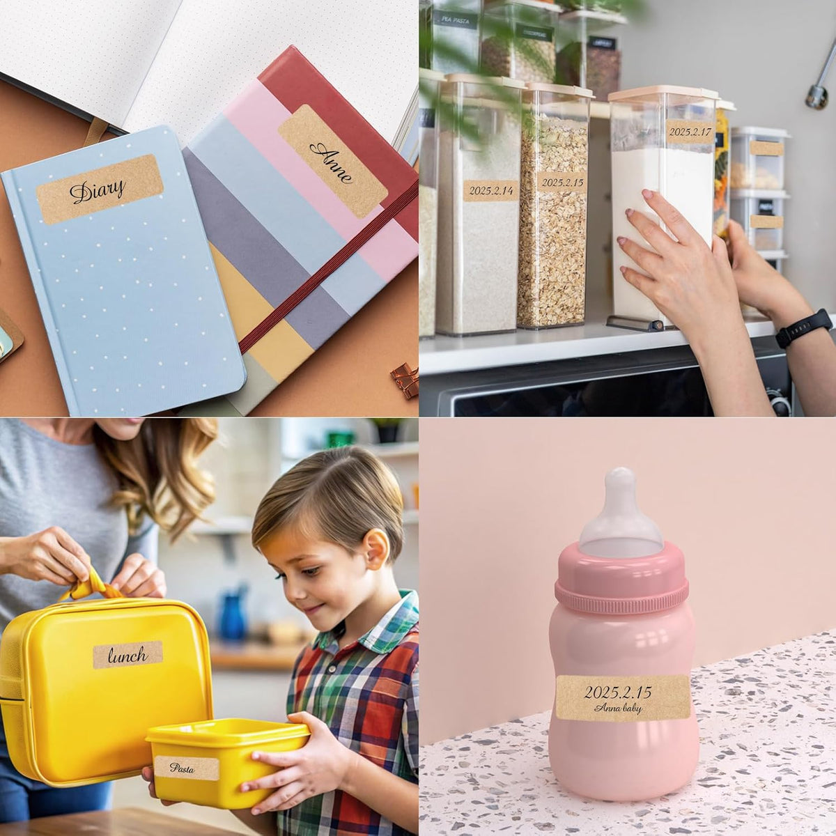 Removable Kraft Label Stickers- Writable Gift Tag Stickers Labels, Self-Adhesive Brown Kraft Label for Essential Oil Bottle, Jars, Food Storage or Gift Decoration-240 PCS