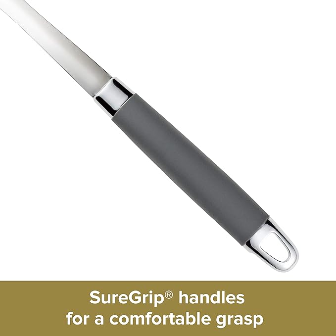 Anolon SureGrip Stainless Steel Meat Fork/Kitchen Tool, 13.25 Inch, Gray,46288
