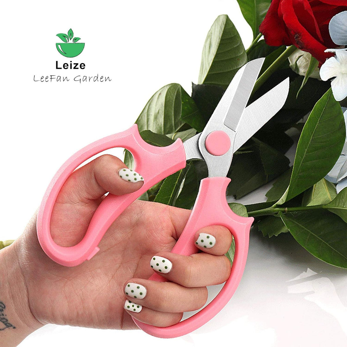 Leize Flower Scissors, Premium Thickened Stainless Steel Floral Shears, Strong Pruner for Flowers, Branches and Leaves (Green Slender 2Pics)