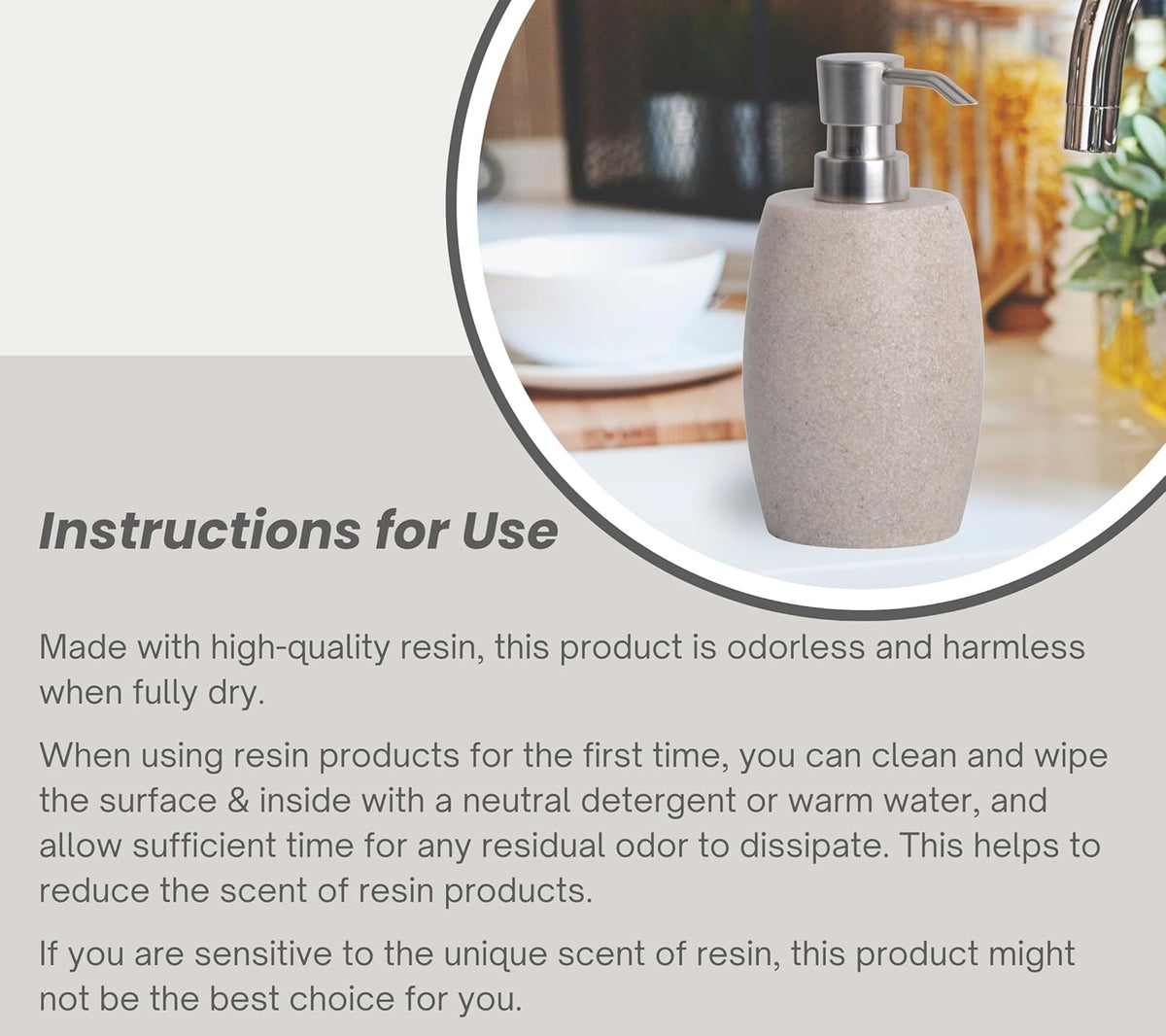 Sandstone Textured Resin Soap Dispenser with Metallic Pump and Waterproof Bottle Labels for Bathroom Kitchen Dish Hand Wash Shower Lotion Shampoo, 12 Oz, 2 Sets Beige