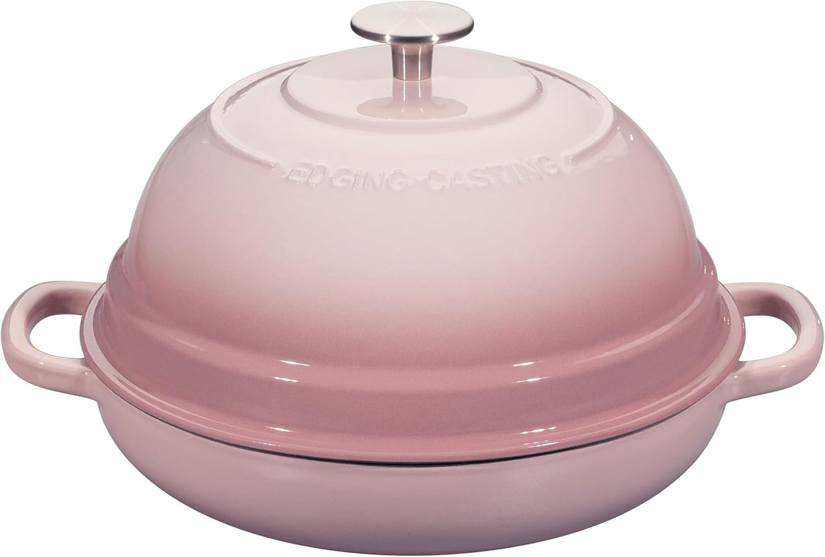 Enameled Cast Iron Dutch Oven Pot with Lid, Round Bread Oven for Homemade Sourdough Bread Baking, 6 Quart, Pink