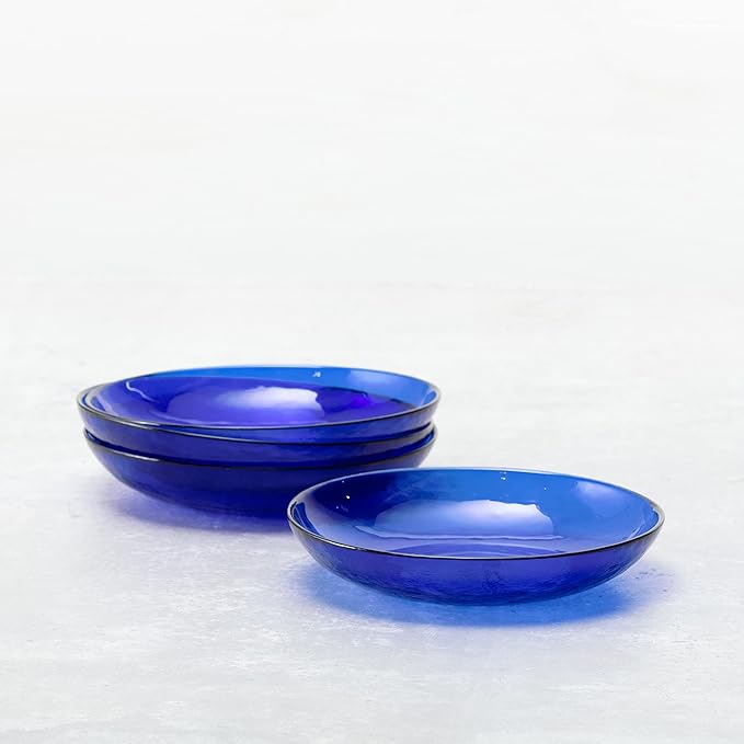 Fortessa Los Cabos Glass Dinnerware Collection, Coupe Entrée Bowl (Set of 4), 8.6 Inch/25oz, Cobalt