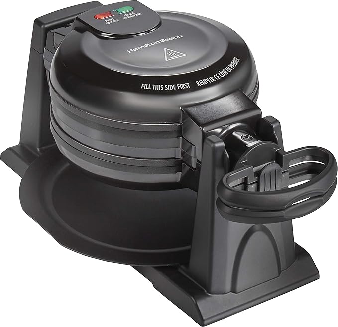 Hamilton Beach 26201 Belgian Waffle Maker with Removable Nonstick Plates, Double Flip, Makes 2 at Once, Black