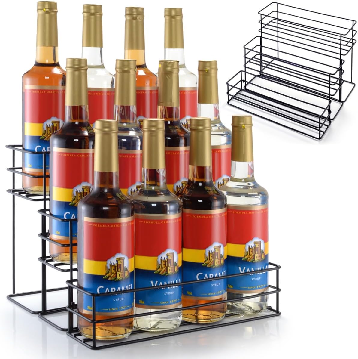 12 Bottle Capacity Coffee Syrup Organizer 3 Tier Coffee Syrup Stand Shelf for Coffee Bar Kitchen Small Wine Rack for Bar Family Storage for Syrup Wine Dressing