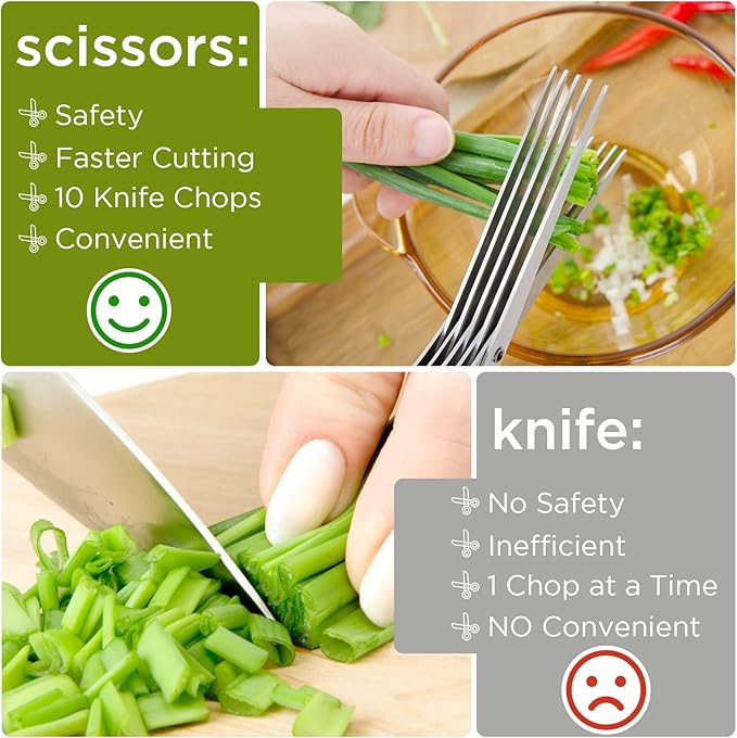 ShangTianFeng salad scissors, HerbScissors with 5 Blades and Cover,Kitchen 5 Stainless Steel Blade Herb Cutting Shears Scissors, ShreddingScissors for Paper,Food Salad Herb Cilantro Cutter Mincer